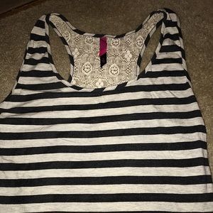 Heather Gray and White Striped Tank Top w/ Lace